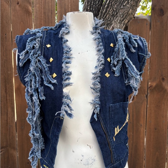 Vintage Houston Oilers Custom Reworked Denim Vest size Small.